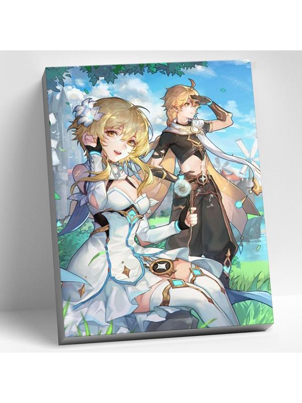 Картина по номерам 30 × 40 см «Геншин» «Путешественники Люмин и Итэр» 34 цвета