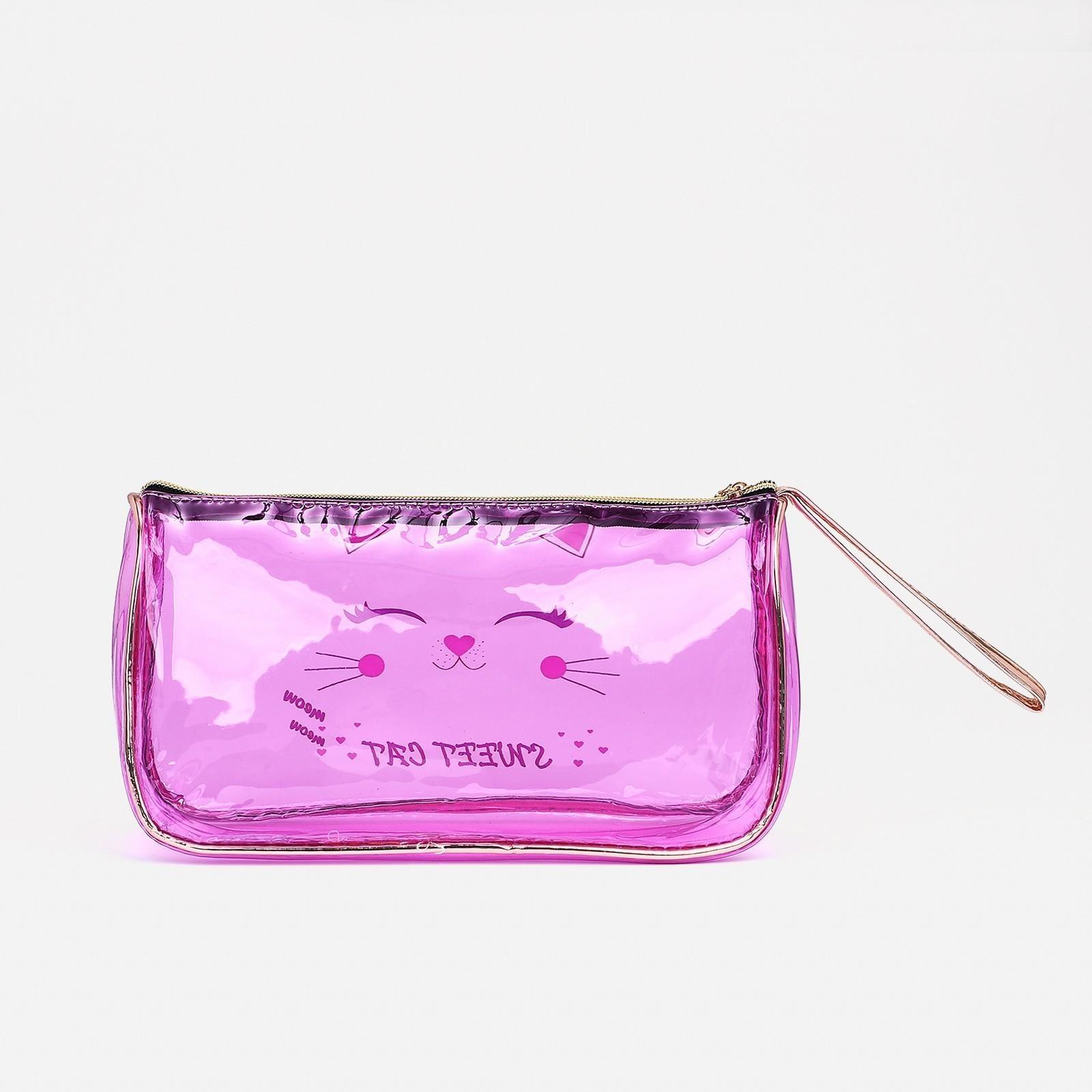 Косметичка на молнии, с ручкой, цвет фиолетовый