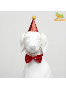 Набор для праздника (колпак+бантик), красный
