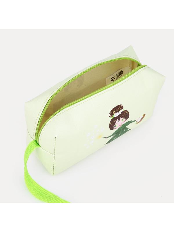 Косметичка на молнии, с ручкой, цвет зеленый