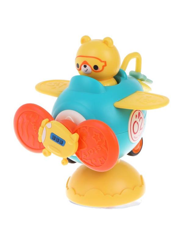Развивабюая игрушка 3в1 Самолетик: инерц. каталка, спинер, присоска