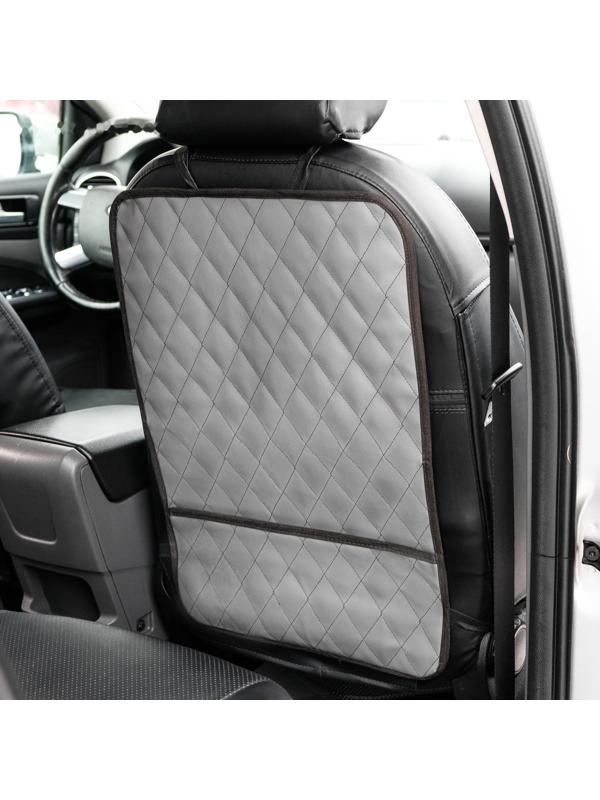 Накидка-незапинайка на спинку сиденья Cartage, экокожа, с карманом, 60 х 40 см, серый