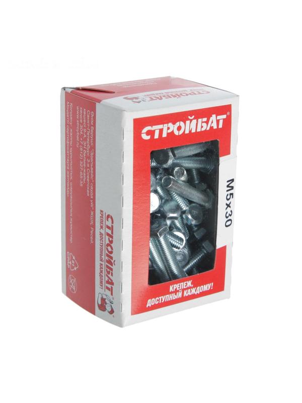 Болт СТРОЙБАТ, с шестигранной головкой, оцинкованный, DIN933, М5х30 мм, 80 шт