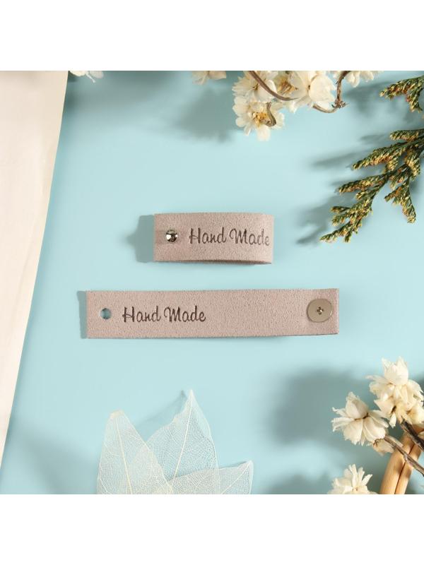 Бирка с кнопкой «Hand made», 8 × 1,5 см, 10 шт, цвет серый