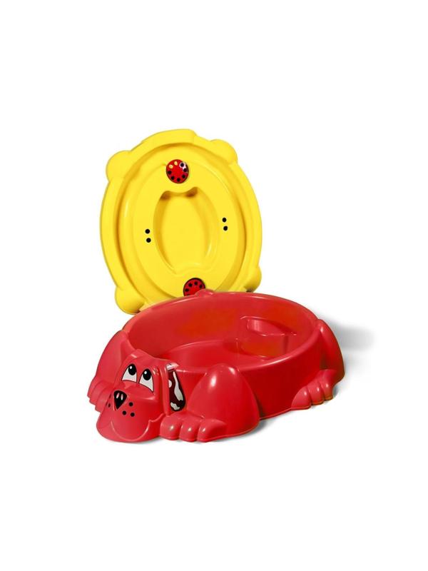 Песочница «Собачка» с крышкой, цвет красный/жёлтый