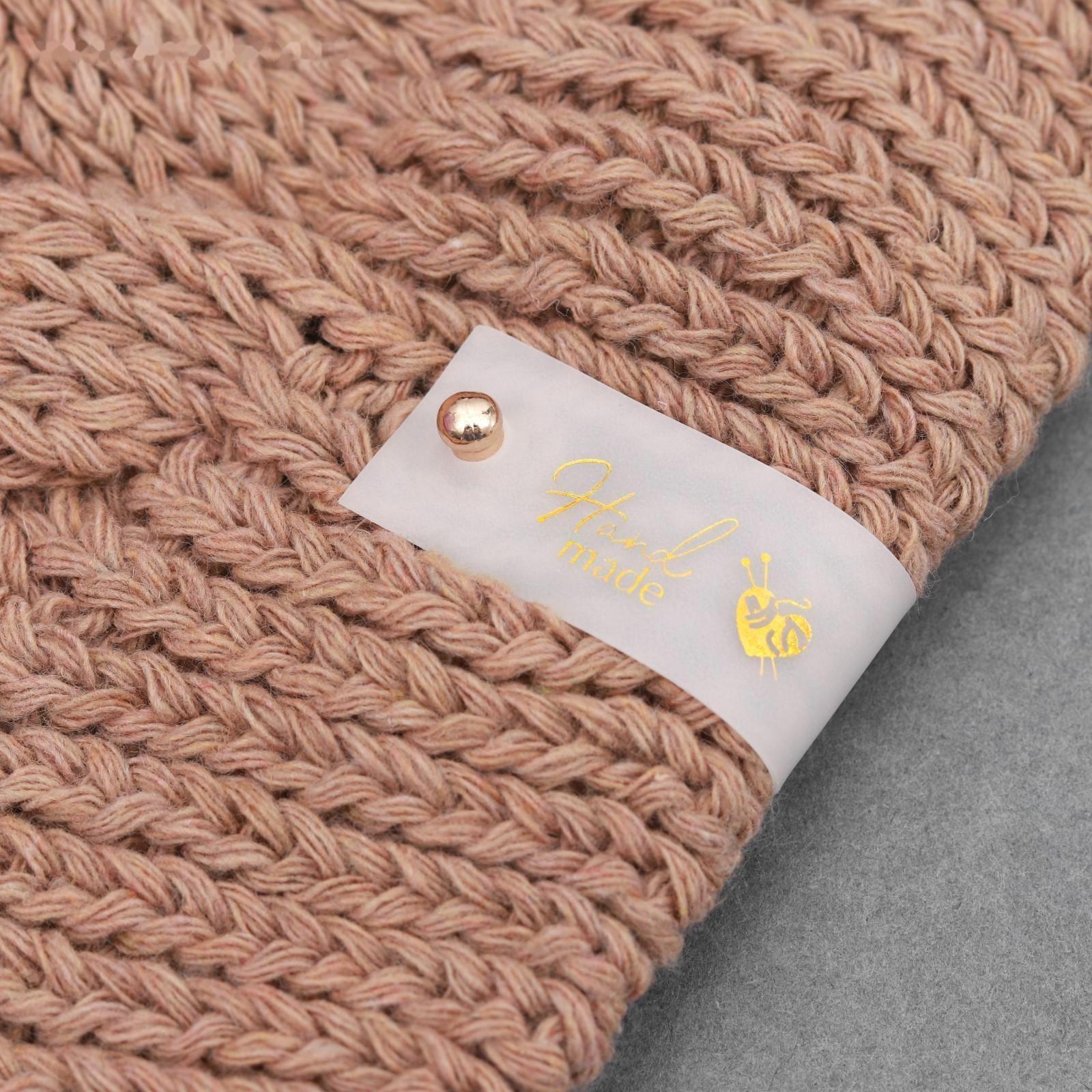 Бирка с кнопкой «Hand made», 8 × 1,8 см, 10 шт, цвет матовый/золотой