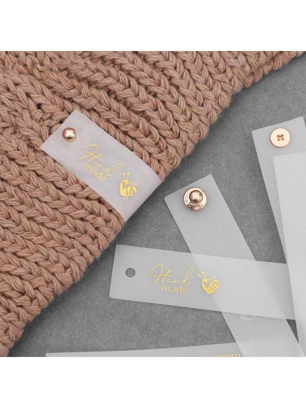 Бирка с кнопкой «Hand made», 8 × 1,8 см, 10 шт, цвет матовый/золотой