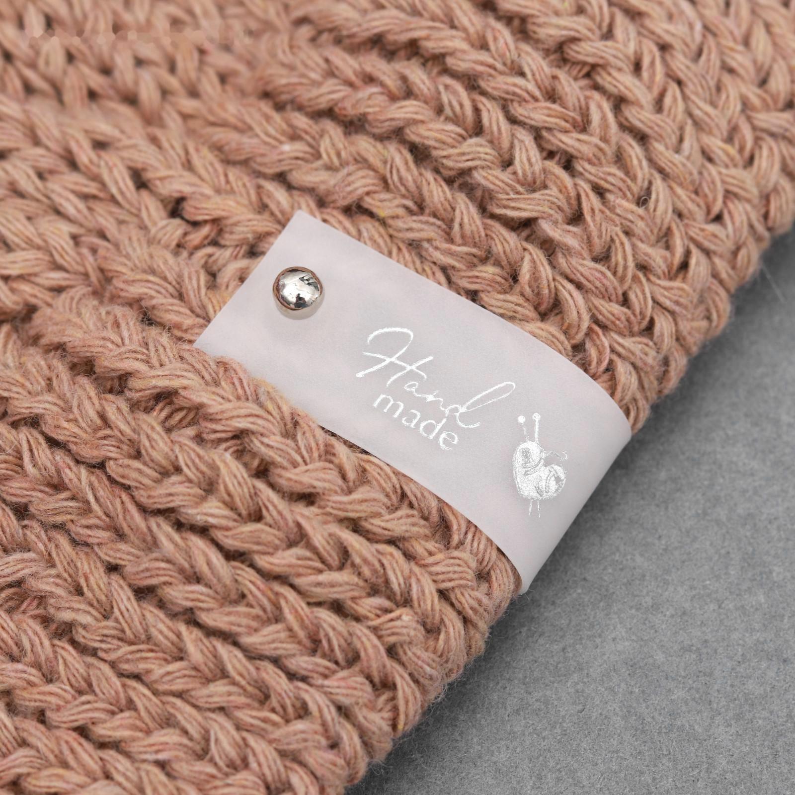 Бирка с кнопкой «Hand made», 8 × 1,8 см, 10 шт, цвет матовый/серебряный