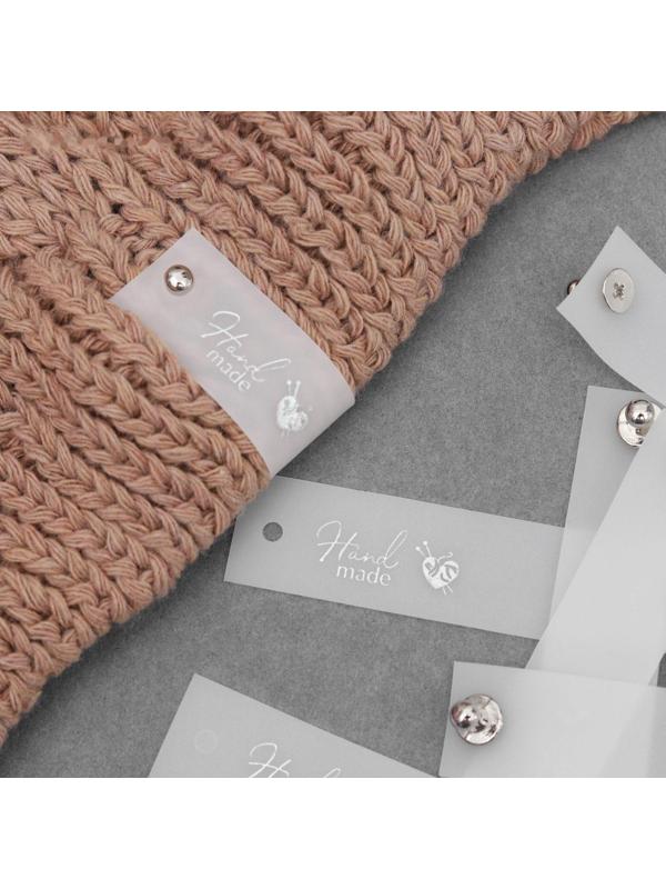 Бирка с кнопкой «Hand made», 8 × 1,8 см, 10 шт, цвет матовый/серебряный