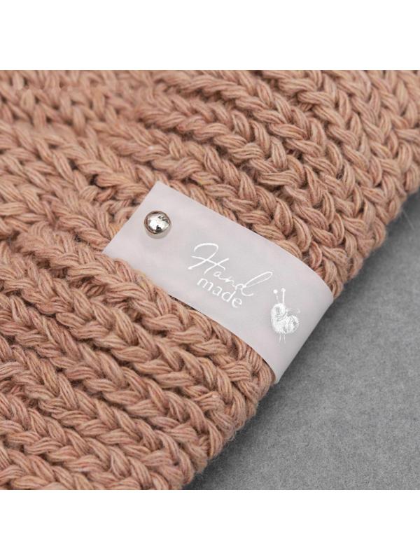 Бирка с кнопкой «Hand made», 8 × 1,8 см, 10 шт, цвет матовый/серебряный