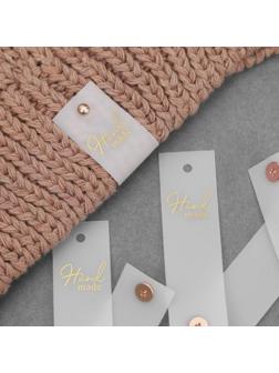 Бирка с кнопкой «Hand made», 7 × 2 см, 10 шт, цвет матовый/золотой