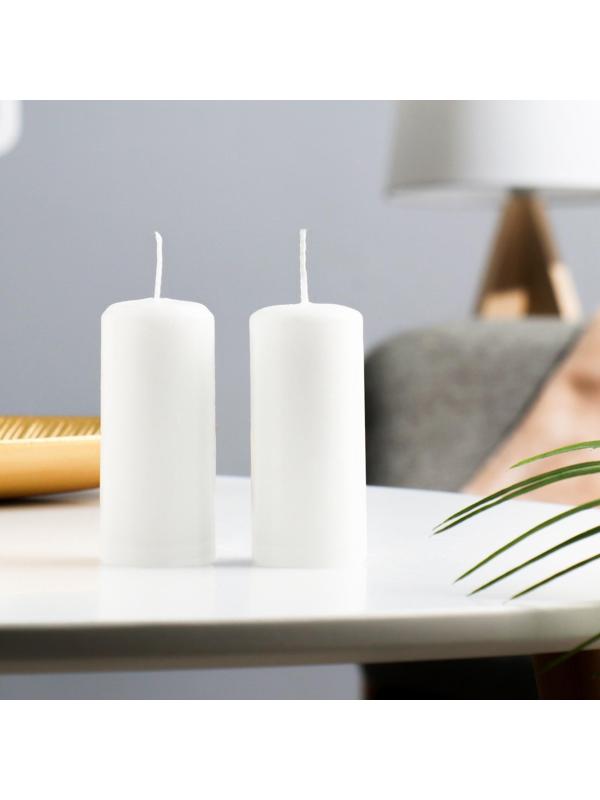 Набор свечей - цилиндров, 4х9 см, набор 2 шт, белая