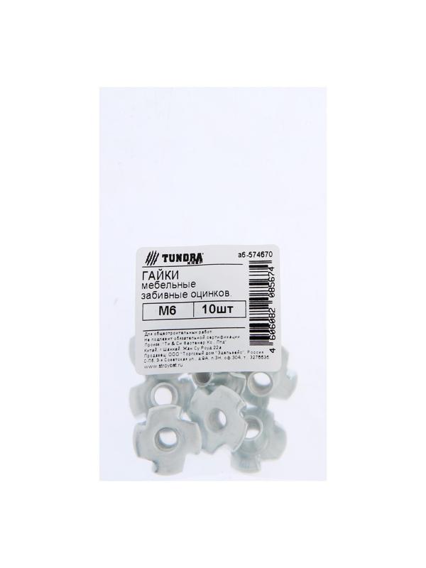 Гайка мебельная ТУНДРА krep забивная М6, цинк, 10 шт.