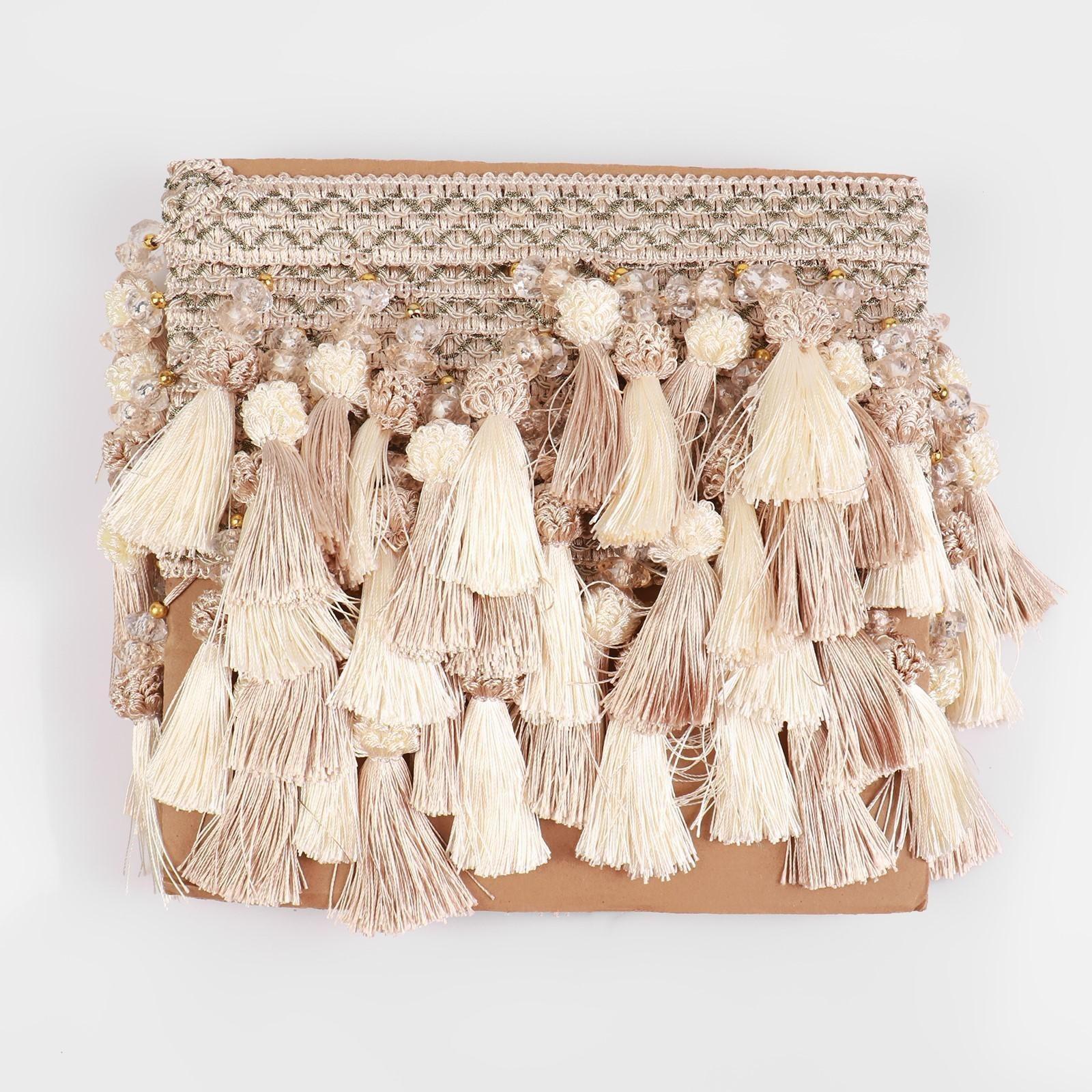 Тесьма с бусинками, 13 см, 5 ± 0,5 м, цвет белый/бежевый