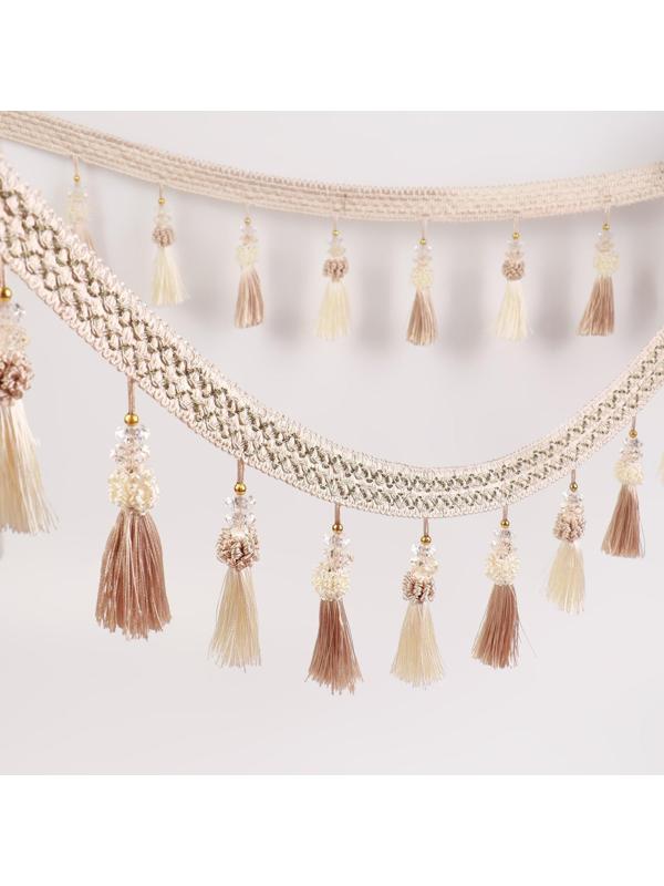 Тесьма с бусинками, 13 см, 5 ± 0,5 м, цвет белый/бежевый