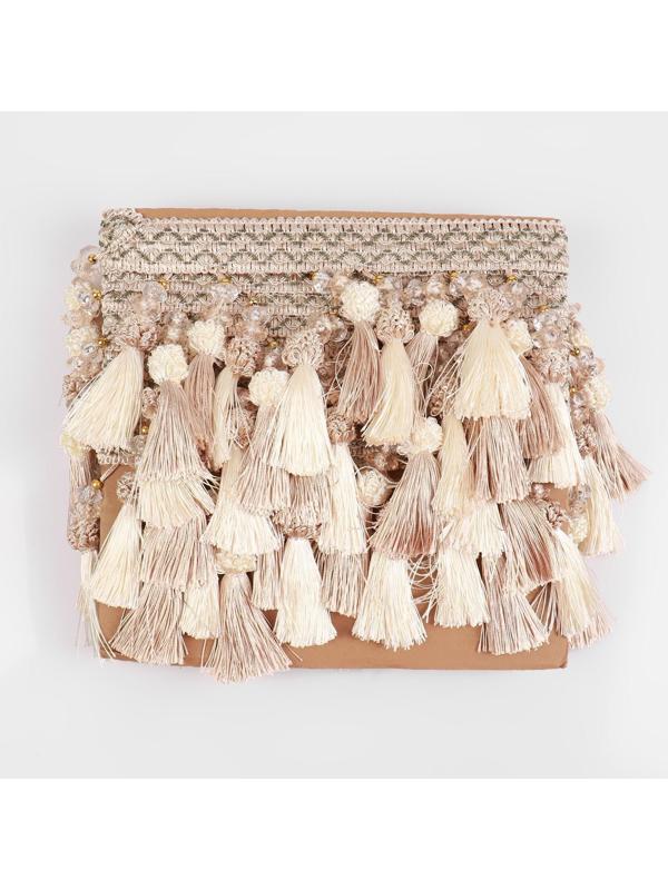 Тесьма с бусинками, 13 см, 5 ± 0,5 м, цвет белый/бежевый