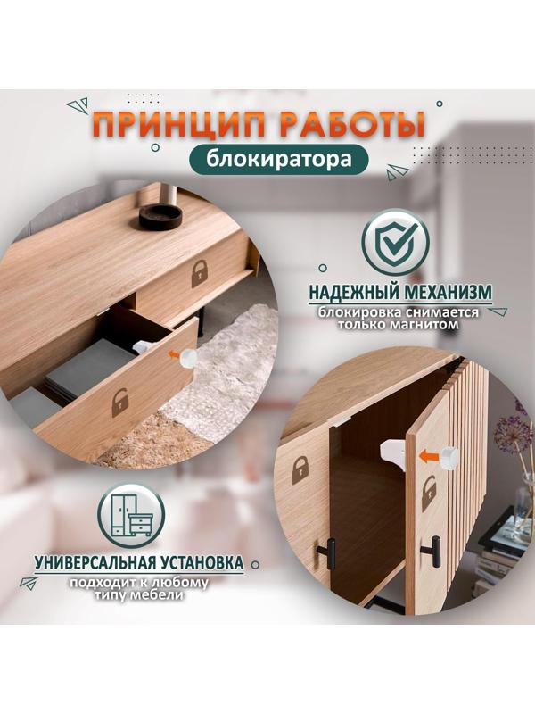 Блокиратор детский магнитный LOCKLAND с фиксатором, 4 замка-блокиратора в компл.