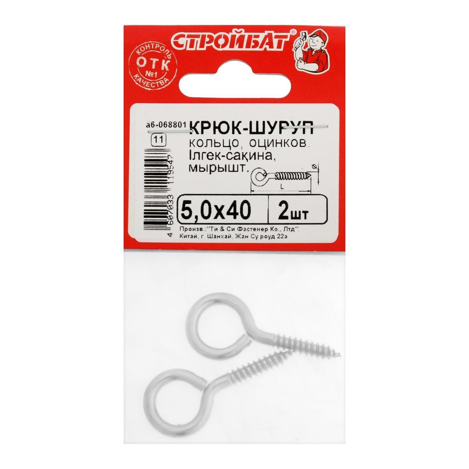 Шуруп-кольцо СТРОЙБАТ, белый цинк, 5x40 мм, 2 шт