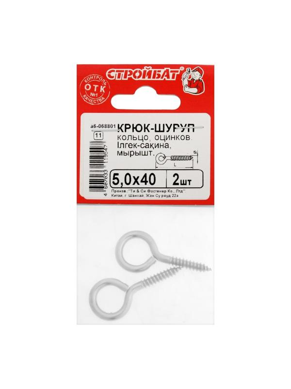 Шуруп-кольцо СТРОЙБАТ, белый цинк, 5x40 мм, 2 шт
