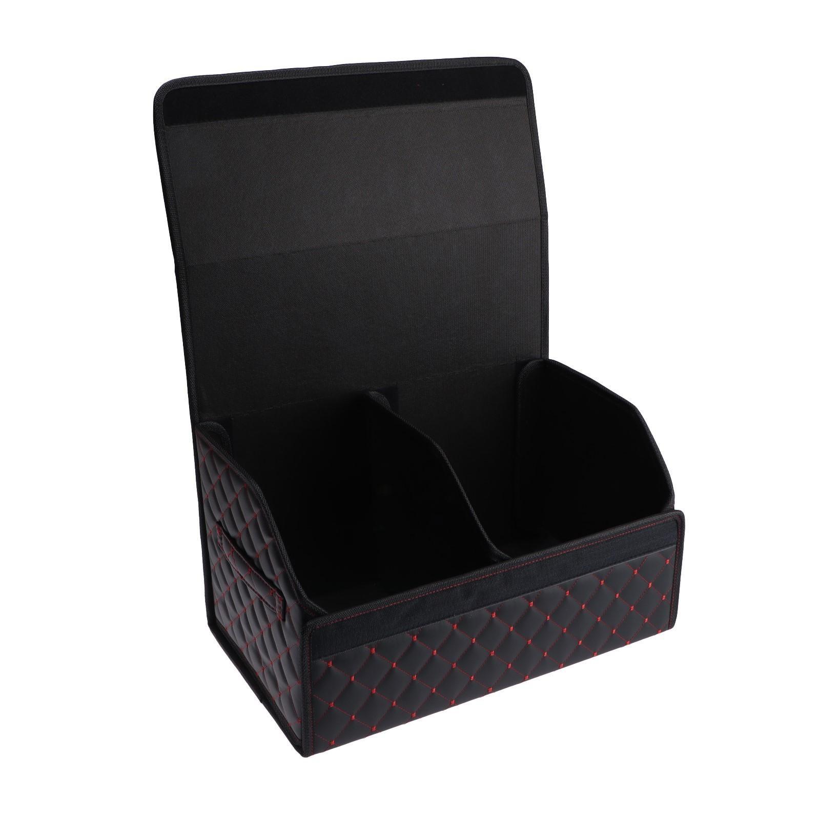 Органайзер саквояж в багажник автомобиля LION, экокожа, ромб, 50×30×30 см, черно-красный