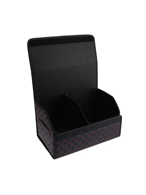 Органайзер саквояж в багажник автомобиля LION, экокожа, ромб, 50×30×30 см, черно-красный