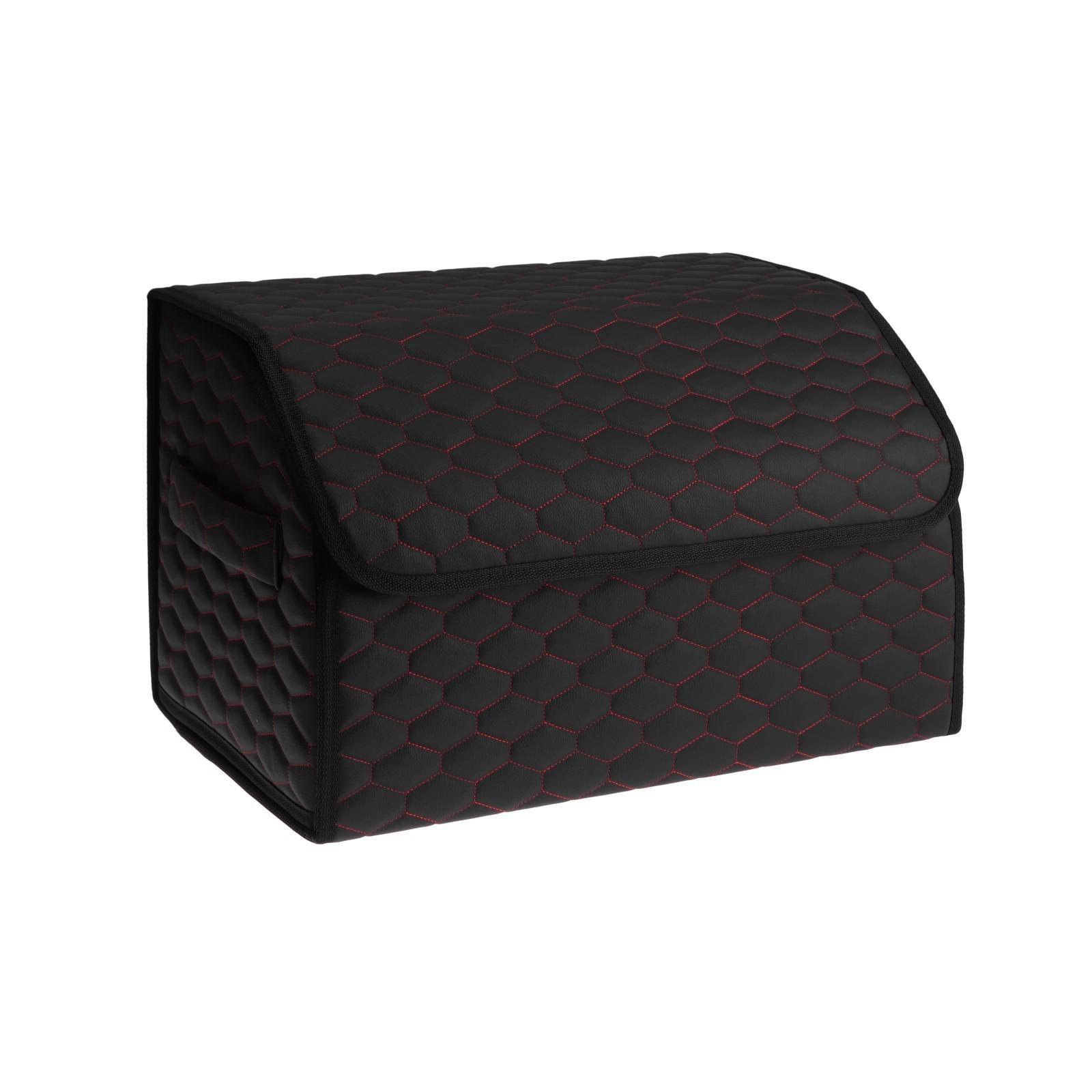 Органайзер саквояж в багажник автомобиля LION, экокожа, соты, 50×30×30 см, черно-красный