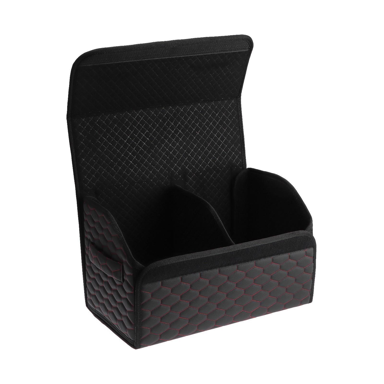 Органайзер саквояж в багажник автомобиля LION, экокожа, соты, 50×30×30 см, черно-красный