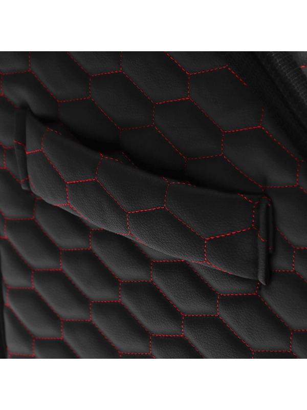 Органайзер саквояж в багажник автомобиля LION, экокожа, соты, 50×30×30 см, черно-красный