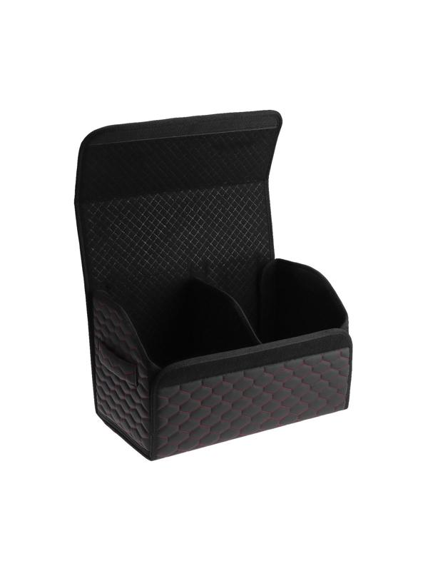 Органайзер саквояж в багажник автомобиля LION, экокожа, соты, 50×30×30 см, черно-красный