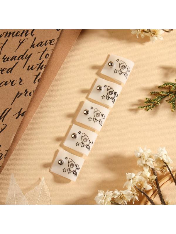 Бирка с кнопкой «Ракета», 5 × 2 см, 10 шт, цвет белый/чёрный