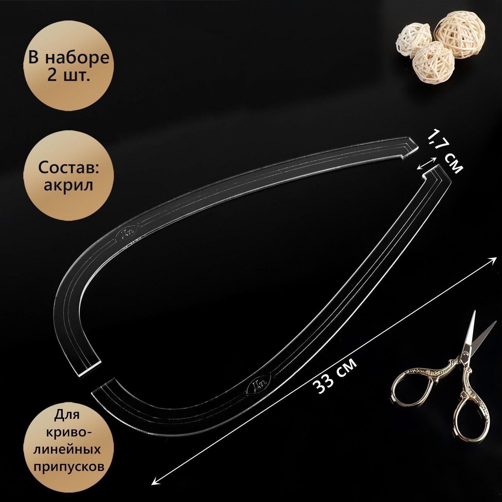 Лекало для криволинейных припусков, акриловое, 1,7 × 33 см, 2 шт, толщина 3 мм, цвет прозрачный