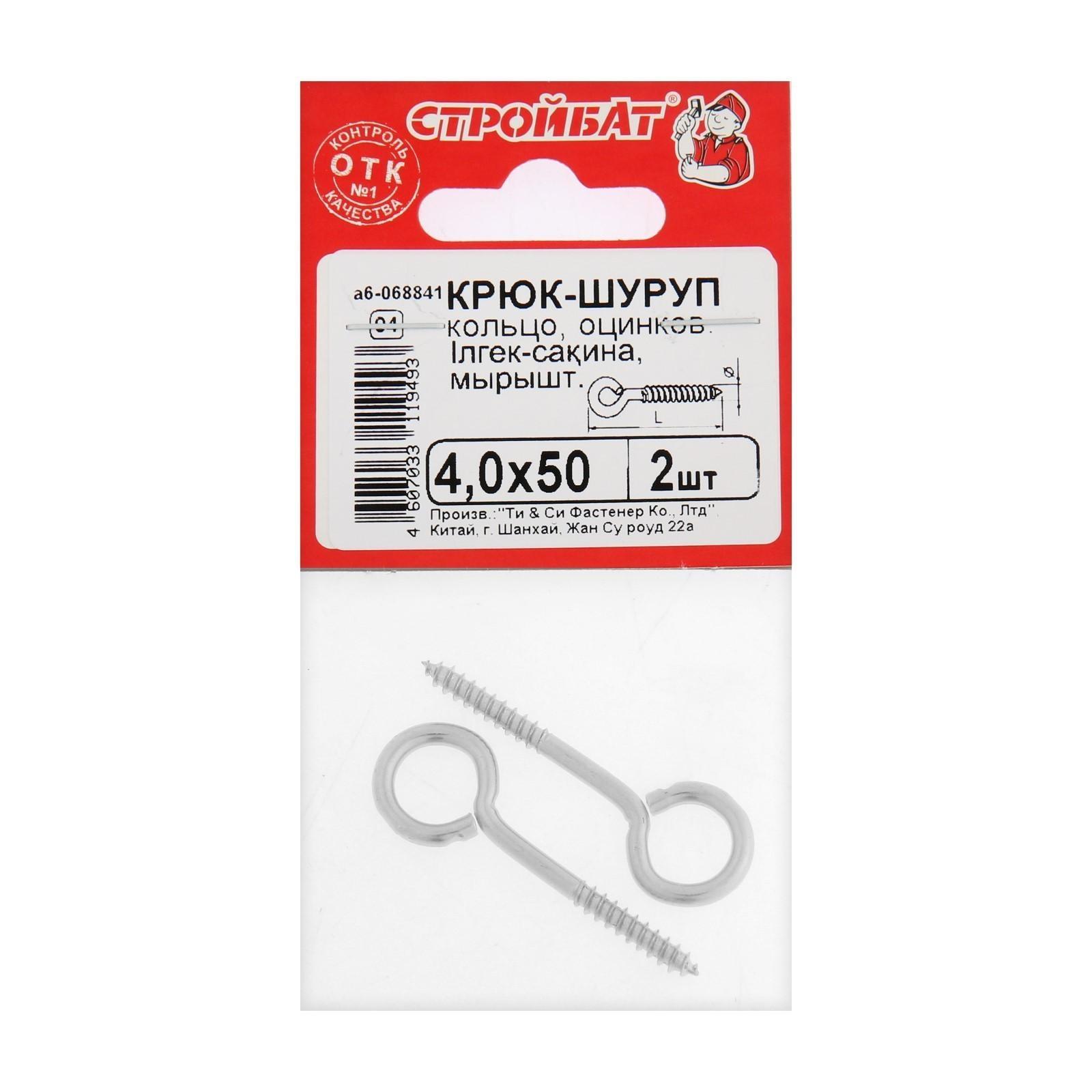 Шуруп-кольцо СТРОЙБАТ, белый цинк, 4x50 мм, 2 шт
