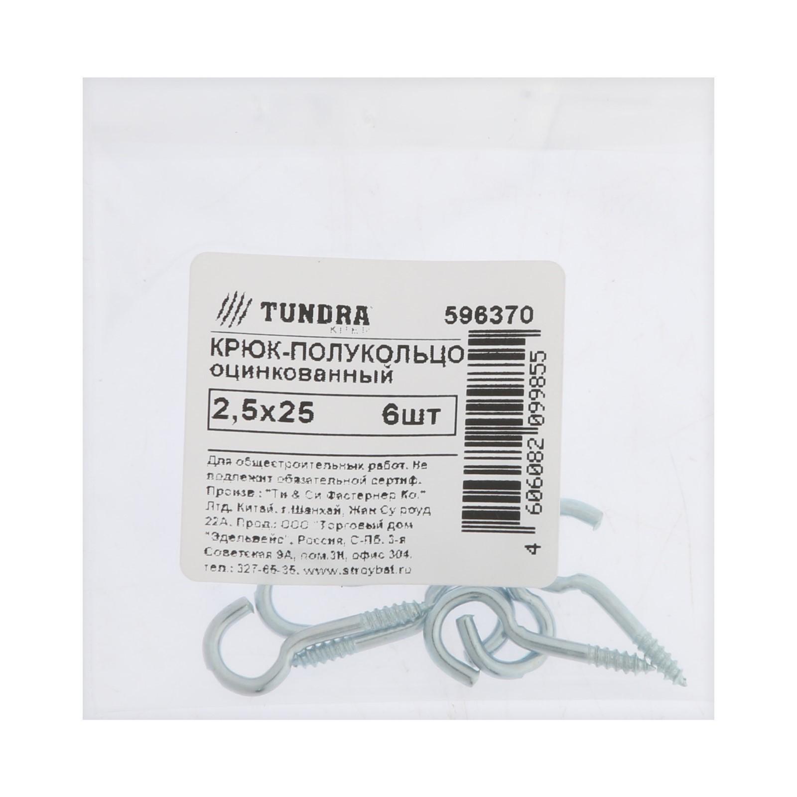 Шуруп-полукольцо ТУНДРА, белый цинк, 2,5x25 мм, 6 шт