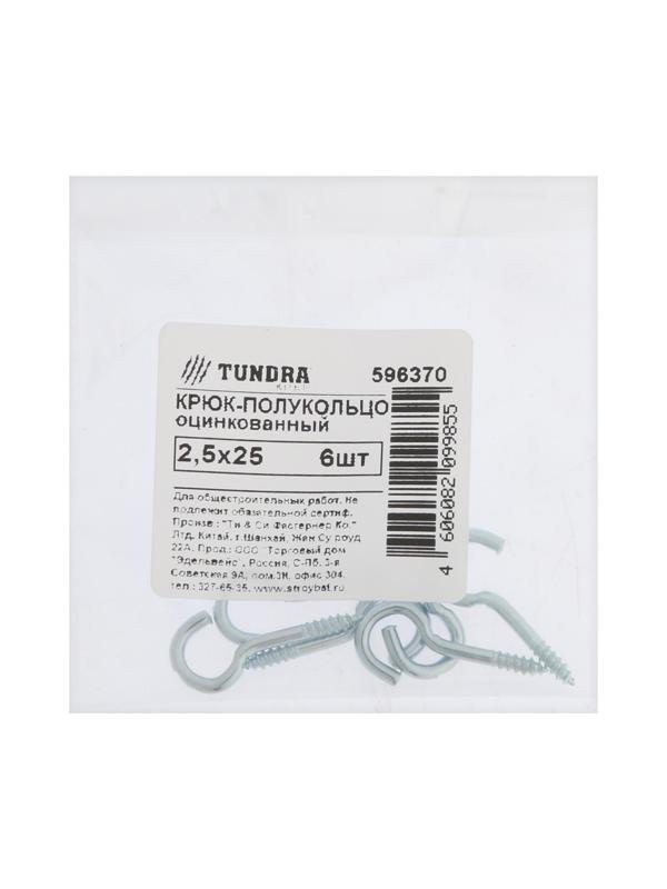 Шуруп-полукольцо ТУНДРА, белый цинк, 2,5x25 мм, 6 шт