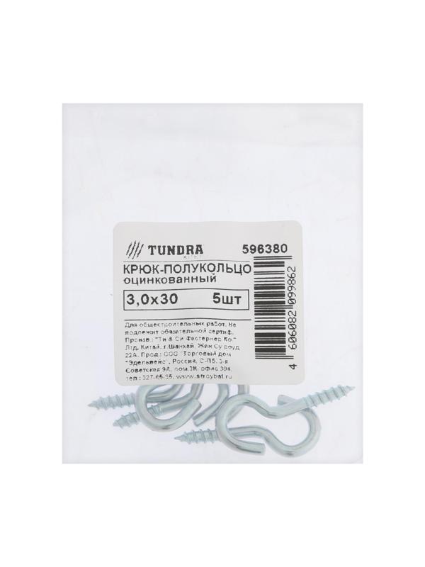 Шуруп-полукольцо ТУНДРА, белый цинк, 3x30 мм, 5 шт