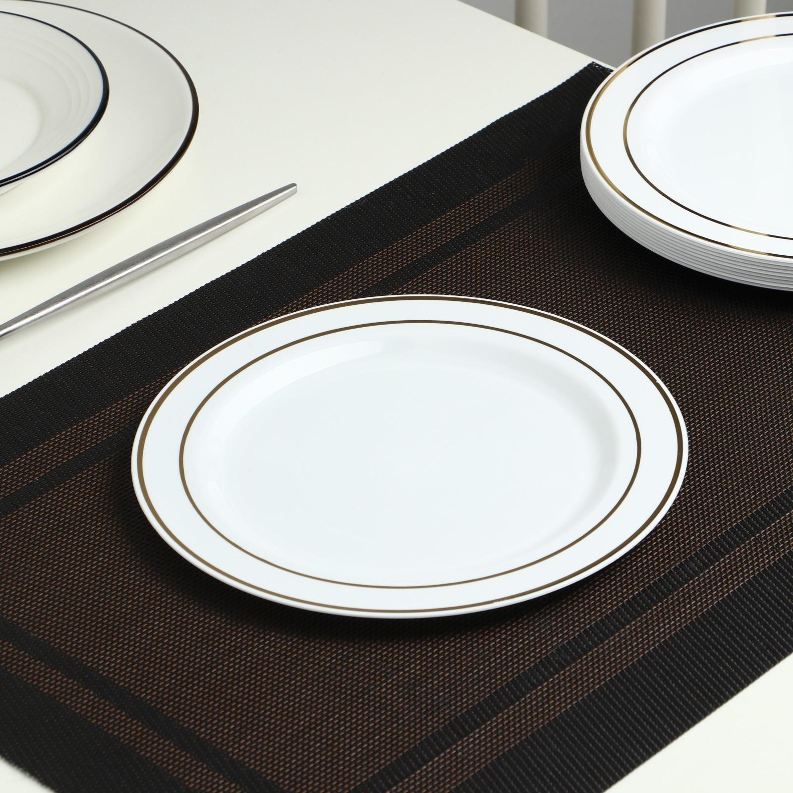 Тарелка круглая плоская одноразовая, 19 см, цвет белый с золотой каёмкой