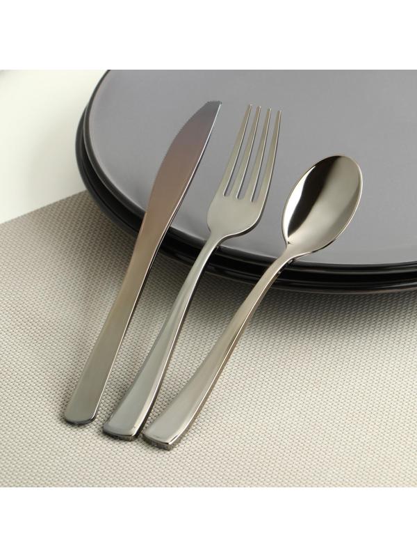 Набор приборов одноразовых «Премиум», вилка, ложка, нож по 6 штук, золотого металлического цвета