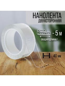 Лента клейкая ТУНДРА, прозрачная, двухсторонняя, 40 мм х 5 м