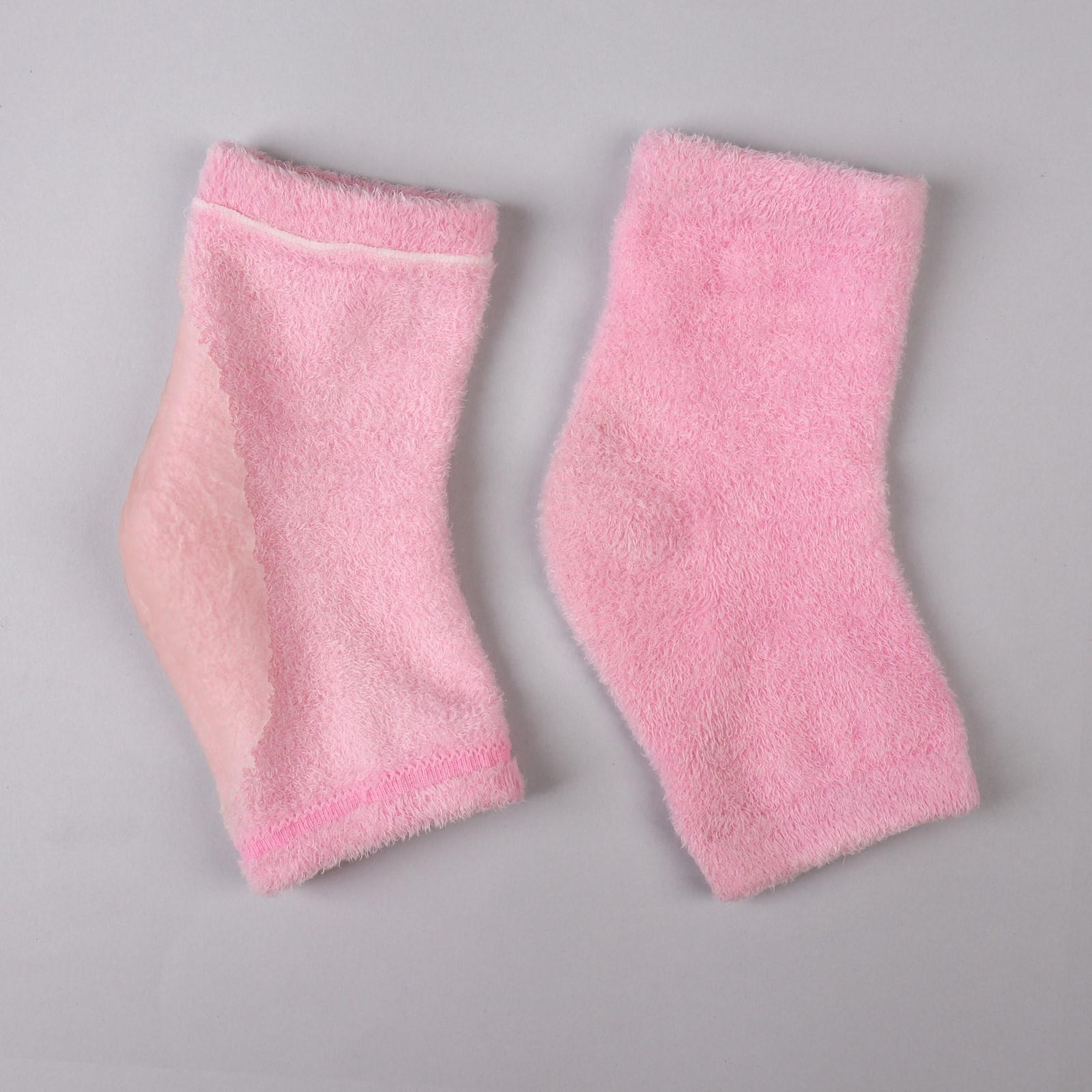 Напяточники для педикюра, увлажняющие, махровые, с силиконовой вкладкой, one size, цвет розовый