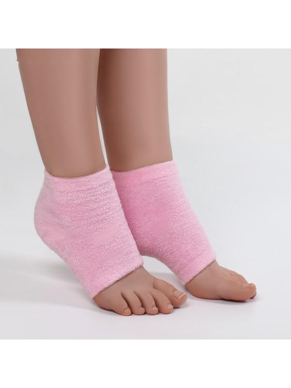 Напяточники для педикюра, увлажняющие, махровые, с силиконовой вкладкой, one size, цвет розовый