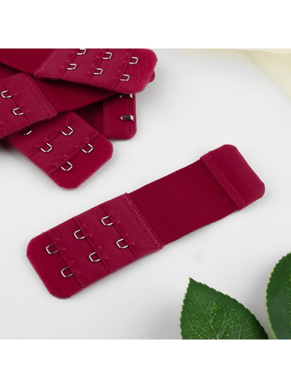 Застёжка-удлинитель для бюстгальтера, 3 ряда 2 крючка, 3,2 × 10,5 см, 5 шт, цвет бордовый
