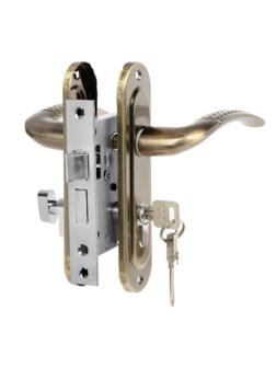 Замок врезной LOCKLAND RD002, с ручкой, 3 ключа, цвет бронза