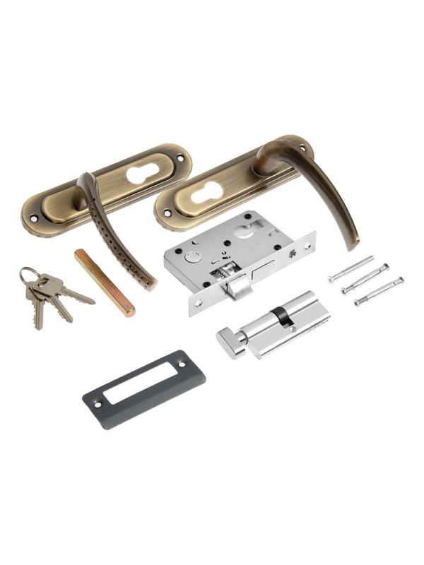 Замок врезной LOCKLAND RD002, с ручкой, 3 ключа, цвет бронза