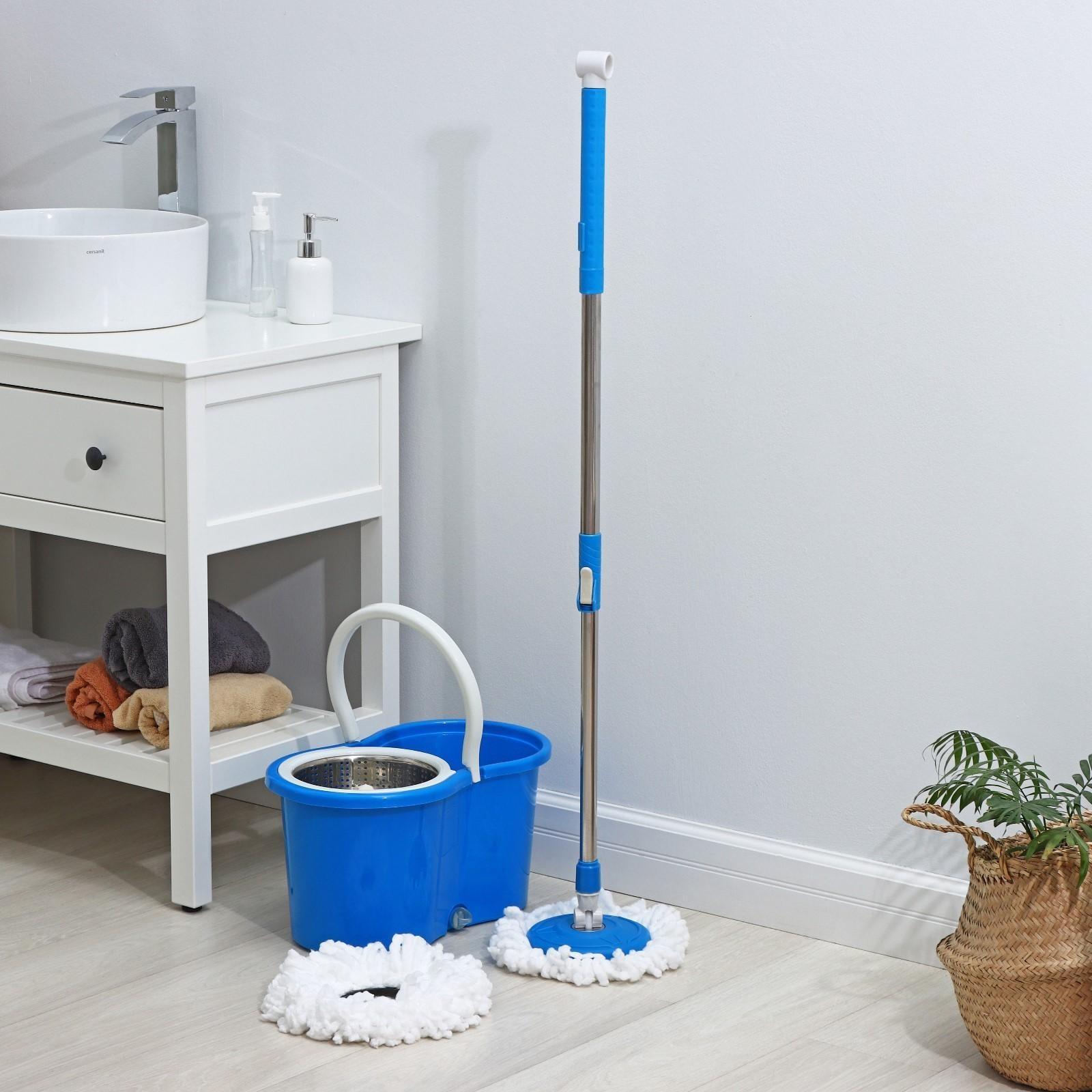 Швабра с отжимом и ведро с металлической центрифугой Доляна, 14 л, запасная насадка из микрофибры, колёсики, цвет МИКС