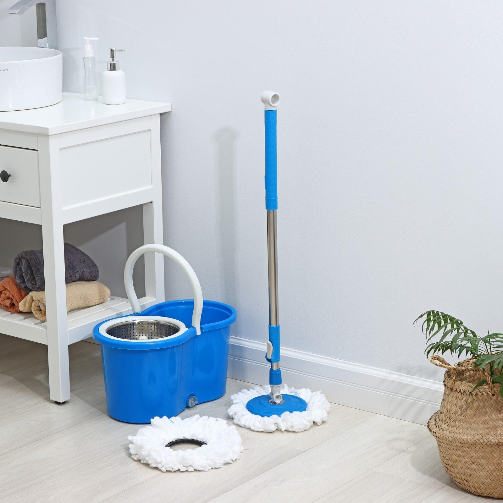 Швабра с отжимом и ведро с металлической центрифугой Доляна, 14 л, запасная насадка из микрофибры, колёсики, цвет МИКС