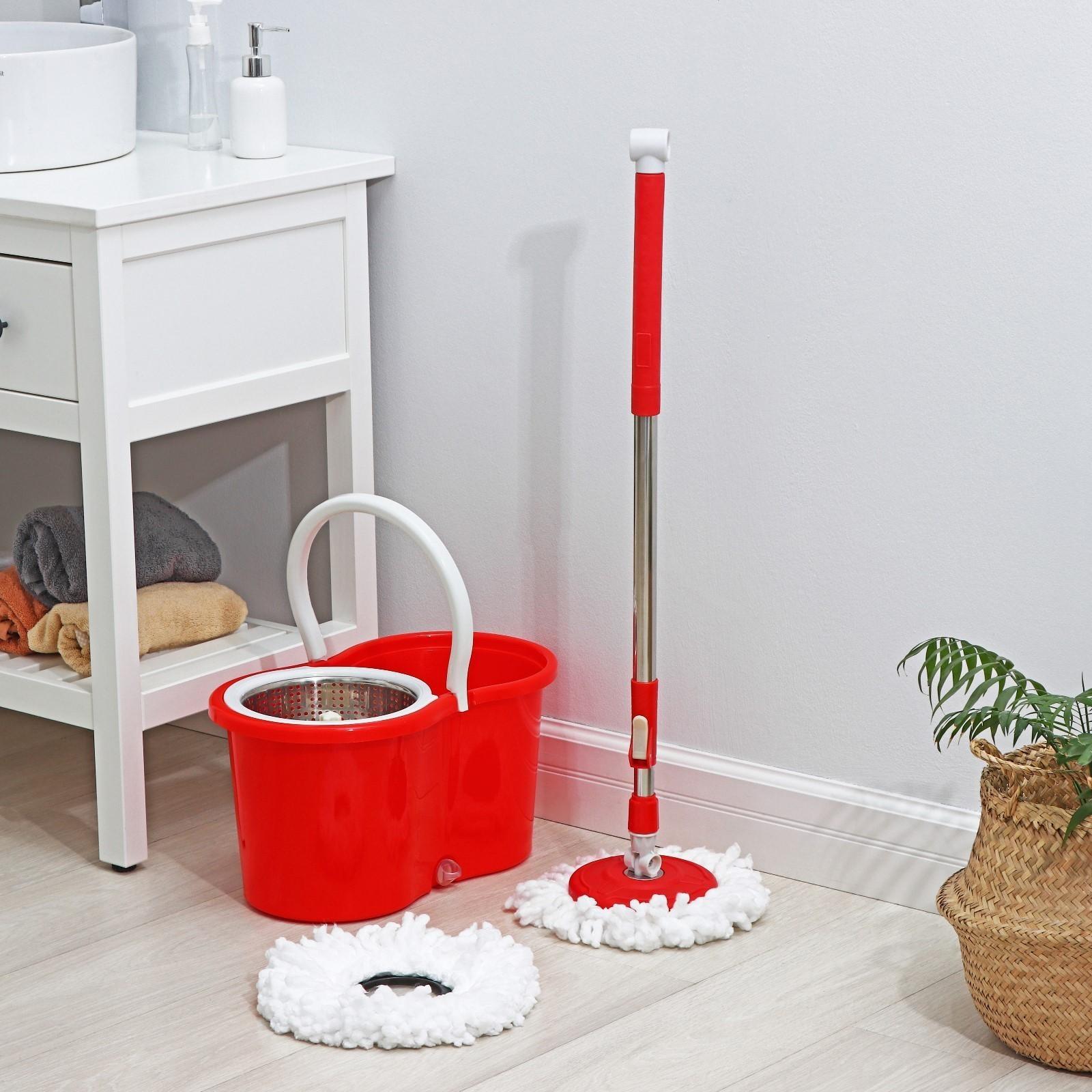 Швабра с отжимом и ведро с металлической центрифугой Доляна, 14 л, запасная насадка из микрофибры, колёсики, цвет МИКС