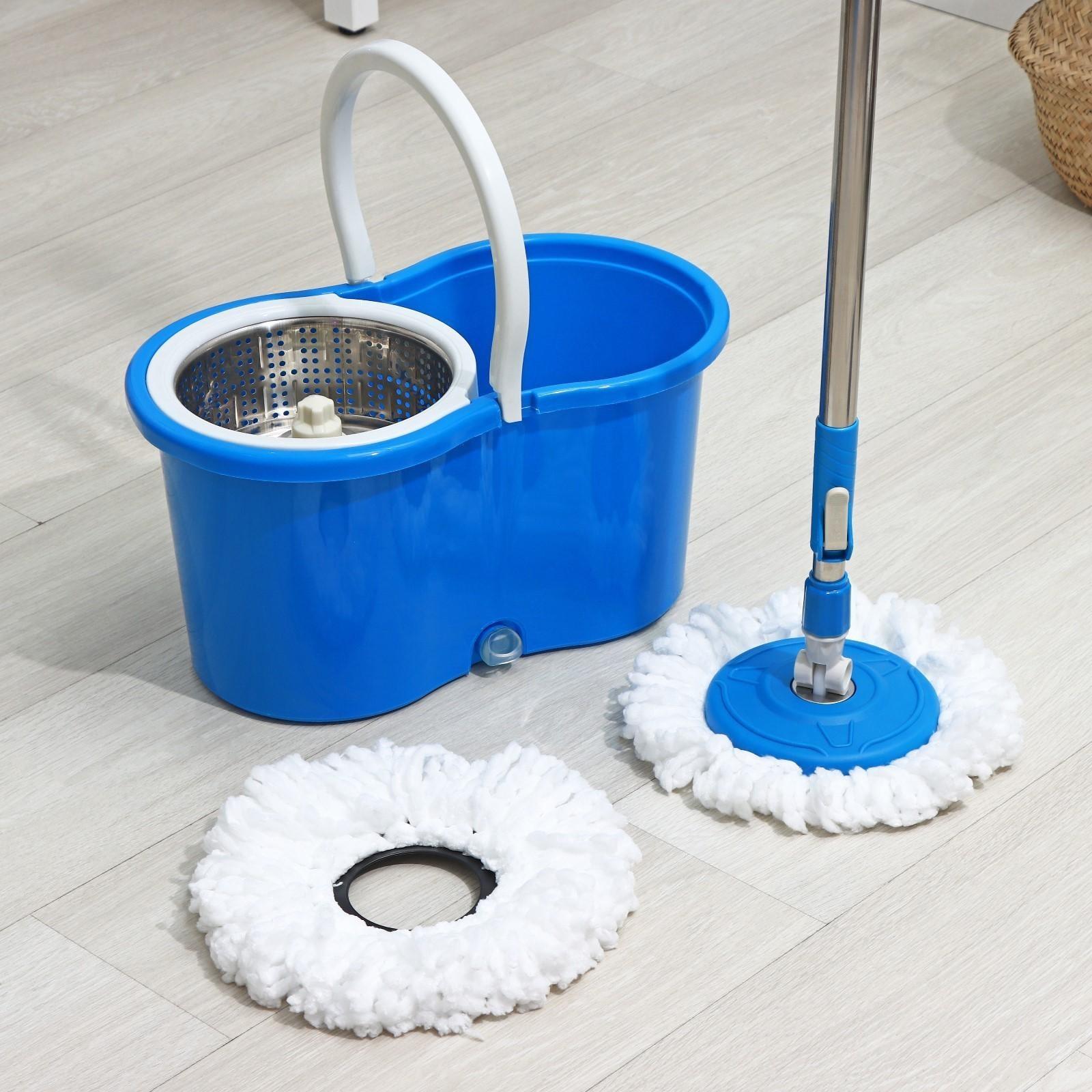 Швабра с отжимом и ведро с металлической центрифугой Доляна, 14 л, запасная насадка из микрофибры, колёсики, цвет МИКС