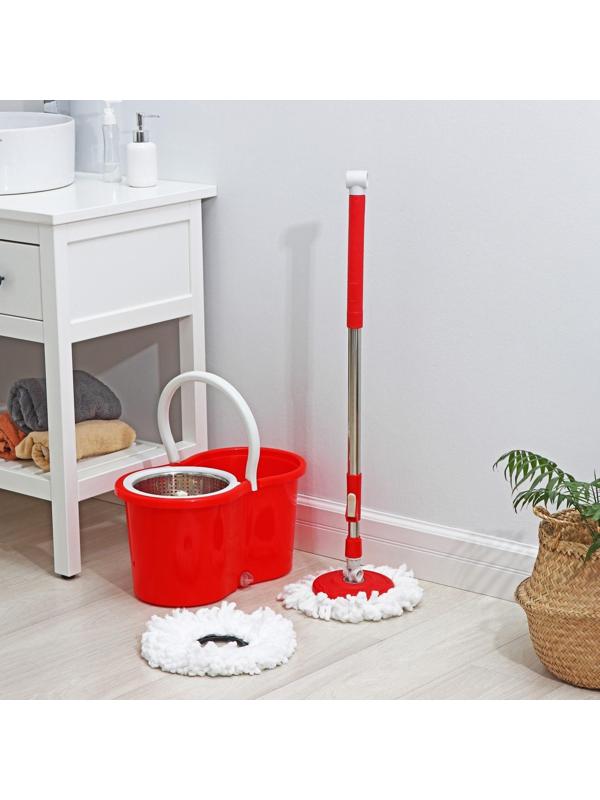 Швабра с отжимом и ведро с металлической центрифугой Доляна, 14 л, запасная насадка из микрофибры, колёсики, цвет МИКС