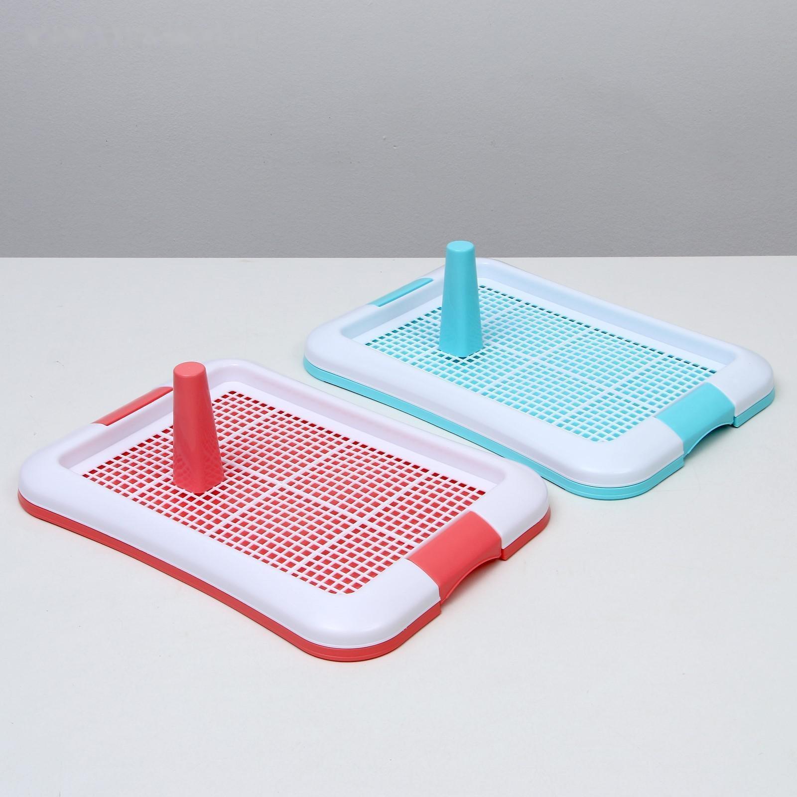 Туалет для собак с сеткой и столбиком, 45 х 35 х 4,5 см, голубой