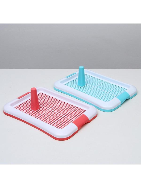 Туалет для собак с сеткой и столбиком, 45 х 35 х 4,5 см, голубой